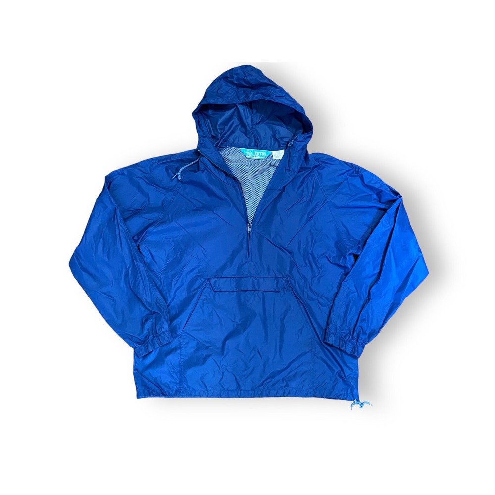 Vintage Woolrich Teton Men‎ Blue Packable Hooded Vented Windbreaker Medium
